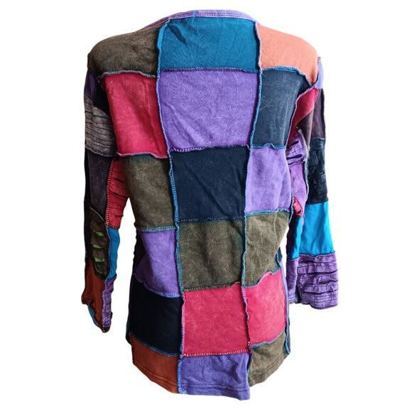 Small True Vintage Boho Top Handcrafted Patchwork Bohemian Tunic Nepal Cotton - Picture 6 of 8